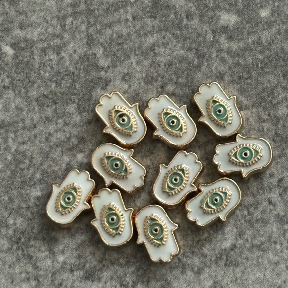 Evil Eye Hamsa Charms – White & Gold with Teal Eye New - Picture 4 of 6